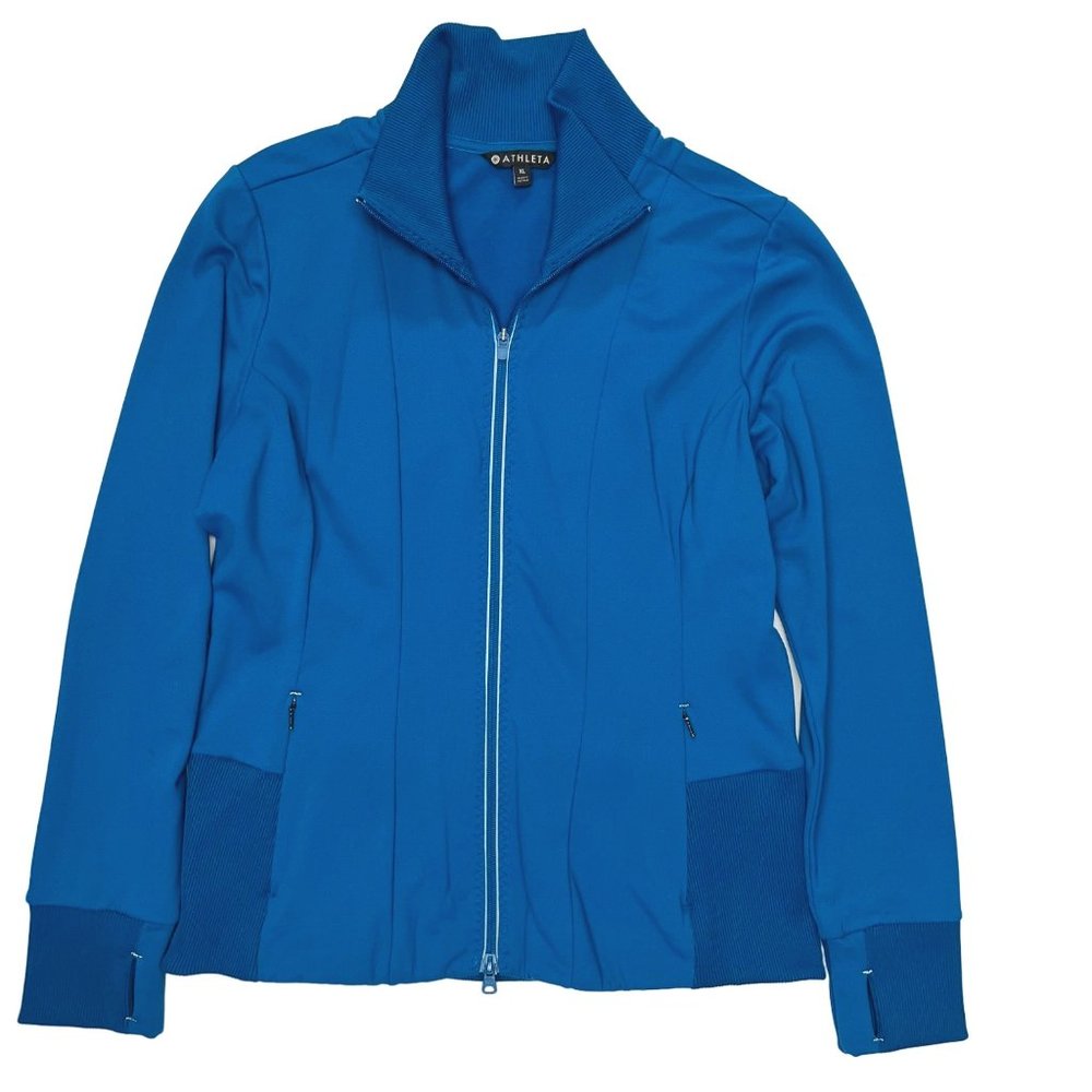 EUC Athleta SIZE XL Ridge Zenith Knit Workout Running Jacket Peacock Blue - Picture 2 of 11